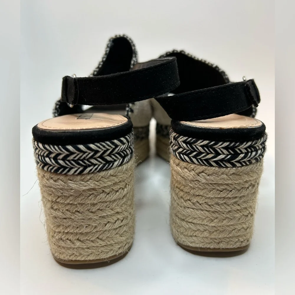 Just Fab Espadrille Woven Black & Cream Open Toe Platform Wedge Size 9